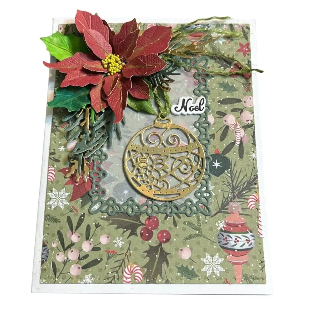 Handmade 3D Cardinal Christmas Card Gold Green Holiday Seasonal Greetings